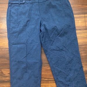 14P Loft Dark Blue Printed/Textured Cropped Pant